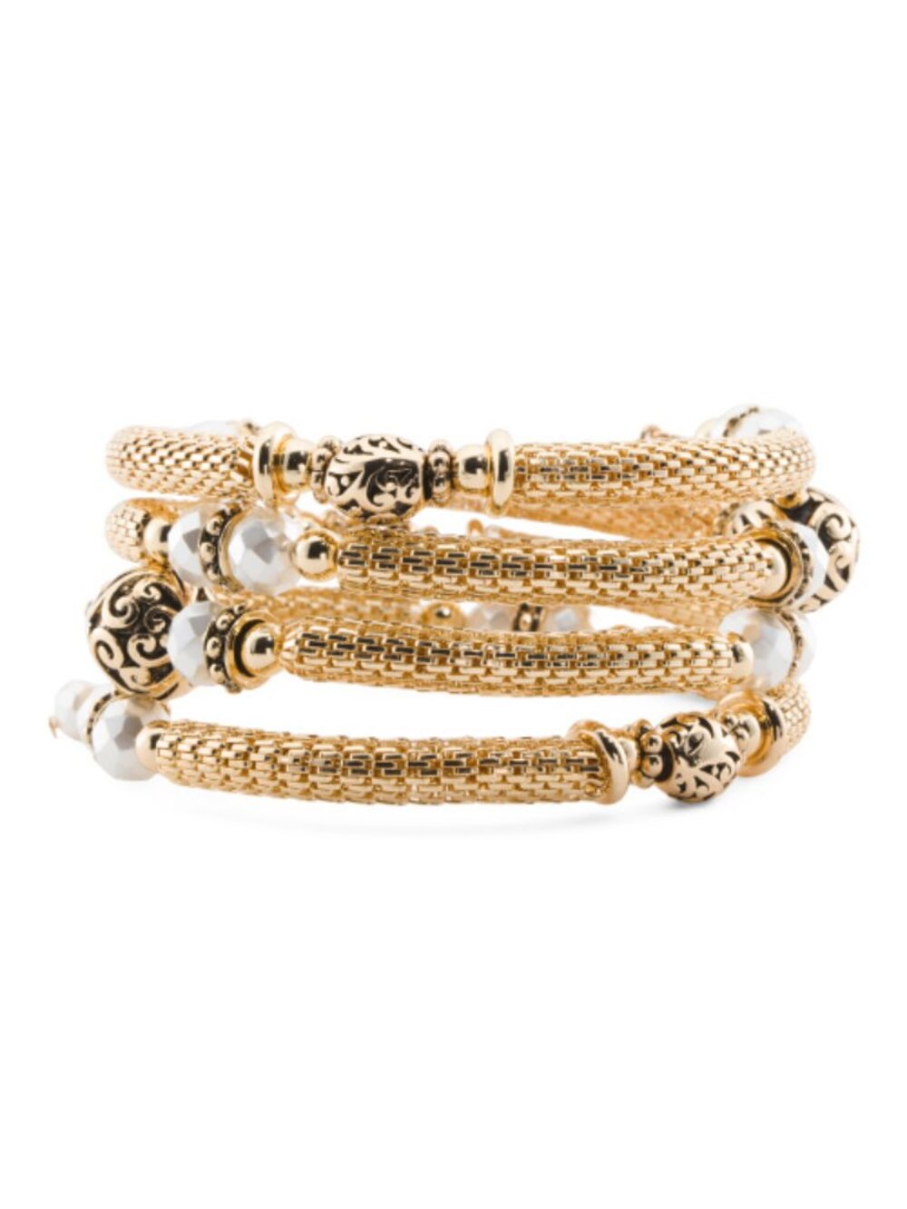 TRUE TO FORM Gold Plated Faux Pearl Bead Coil Bracelet